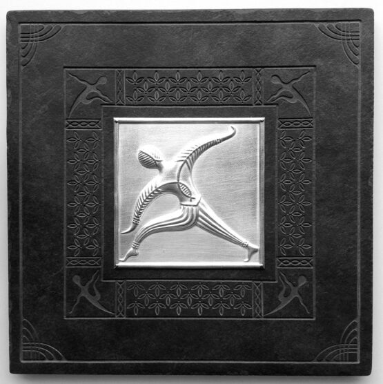 Julian Yehuda TIGLAT - I could fly if... Original Art. Black slate 25 x 25 cm, pure silver 999, 10 x 10 cm, black slate is engraved, silver is pushed to a hand made mold. Signed.